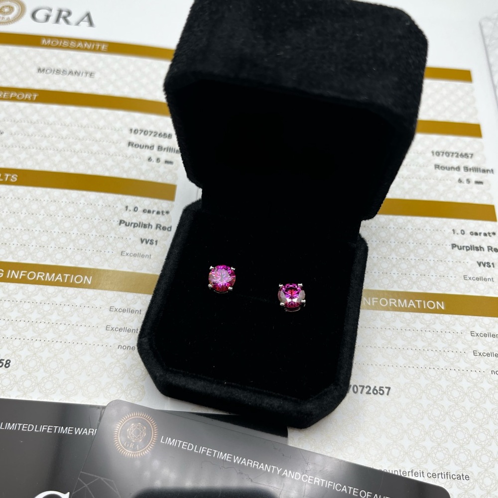 New 2ctw Certified VVS Purplish Red Moissanite Diamond